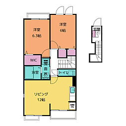 フレグラントＡ 2階2LDKの間取り