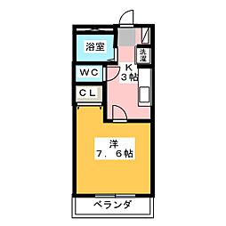 ハイツラベンダー 2階1Kの間取り
