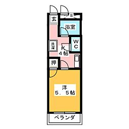 センチュリーハイツ 2階1Kの間取り