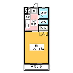 グレイス小牧 1Kの間取図画像