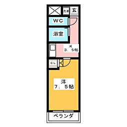 アイルーム築地 2階1Kの間取り