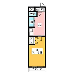 アイルーム一ツ木I 3階1Kの間取り