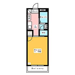 ハイツイーストリバーパイン 2階1Kの間取り