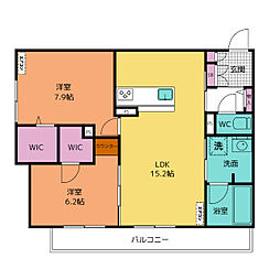 アレービアン 2階2LDKの間取り