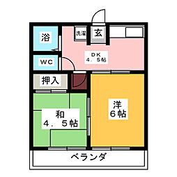 ウインディＣ 1階2DKの間取り