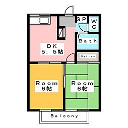 クレセント東栄2 2DKの間取図画像