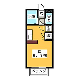 グリーンヒルズB ワンルームの間取図画像