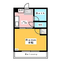 オーガスト 1DKの間取図画像