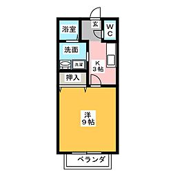 カーサ八橋 1Kの間取図画像