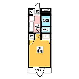 リバーストーン 1Kの間取図画像