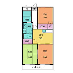 サンシャイン大堀 3DKの間取図画像