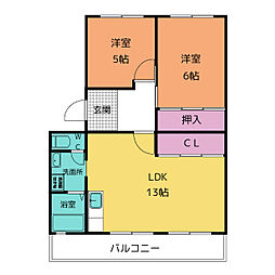 グリーンヒル東新D号棟 2LDKの間取図画像