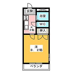 エクセル佐野 2階1Kの間取り