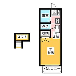 サニーテラス富貴ノ台II 1階ワンルームの間取り