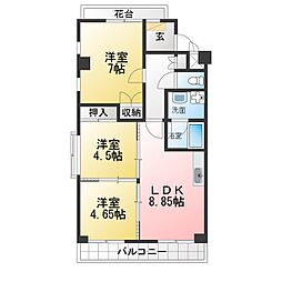 寺由ビル 2DKの間取図画像