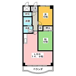サプリーム東新 2LDKの間取図画像