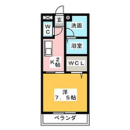 リヴェールF 1Kの間取図画像