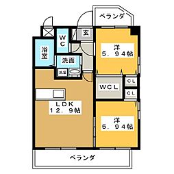 グレイスコート2 2LDKの間取図画像