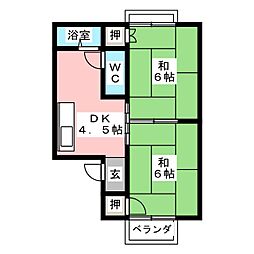 ファミール鈴木A棟 2DKの間取図画像