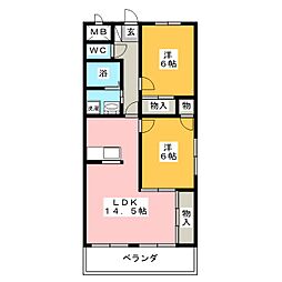 ドルチェ富貴ノ台N棟 2LDKの間取図画像