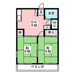 サンハイツ 2DKの間取図画像
