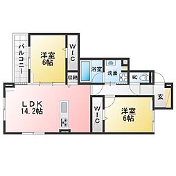 クレストリア 2LDKの間取図画像