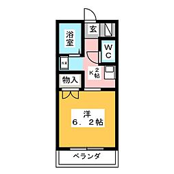 ロッキー中直 1Kの間取図画像