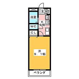 シャトー栗見坂2 1Kの間取図画像
