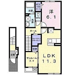 フィオーレ新知 2階1LDKの間取り