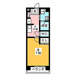 ラフィネ多屋III 4階1Kの間取り