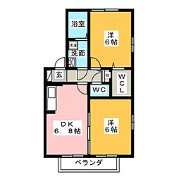 エスポワールＣ 2階2DKの間取り