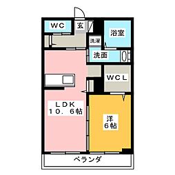 プランドール楓 1階1LDKの間取り