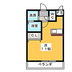 ヒーローズ花ノ木 ワンルームの間取図画像