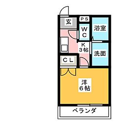 アンプルールフェールアルモニー 1Kの間取図画像
