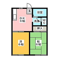 ハイコートやはた 2DKの間取図画像
