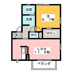 春風の丘B棟 1LDKの間取図画像