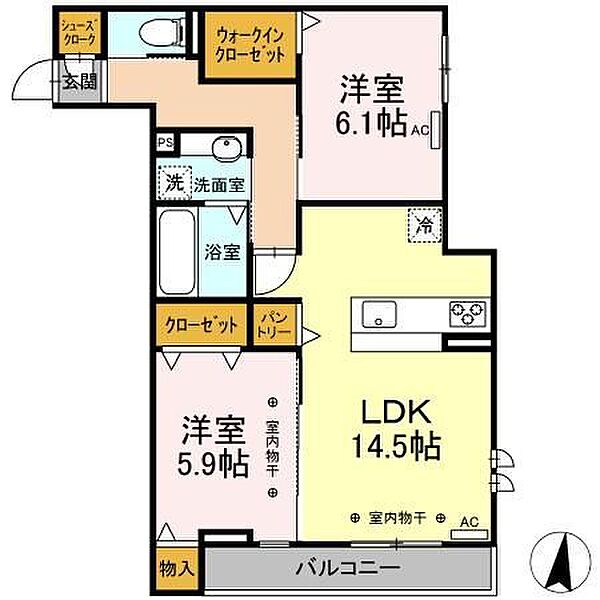 グランロシェ小森 202｜愛知県岩倉市大地町小森(賃貸アパート2LDK・2階・64.44㎡)の写真 その2