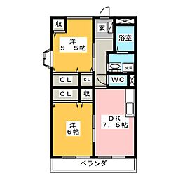 サンシャイン藤III 3階2DKの間取り