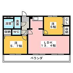 フォーラム岩倉 2LDKの間取図画像