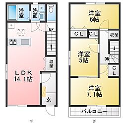 岩倉市中本町葭原アパート 3LDKの間取図画像