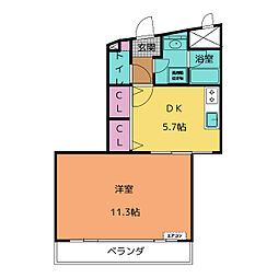 ボヌールI 2階1DKの間取り