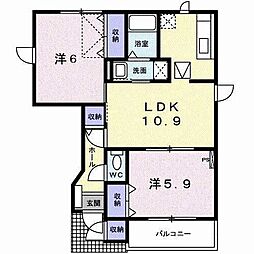 バーシア北崎 1階2LDKの間取り