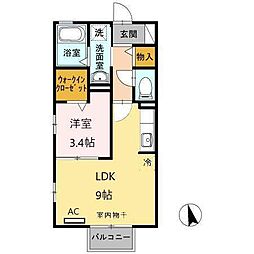 ハレクノ梶田 1LDKの間取図画像
