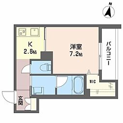 K テラス 1Kの間取図画像