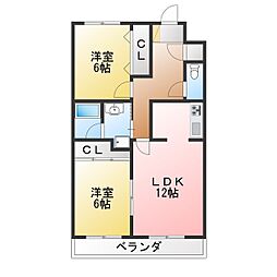 ファヴォール豊明A棟 2LDKの間取図画像