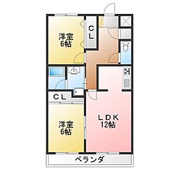 ファヴォール豊明A棟 2LDKの間取図画像