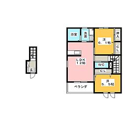 サンシャインヒルズ 2階2LDKの間取り