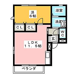 アンシャンテＡ棟 1階1LDKの間取り