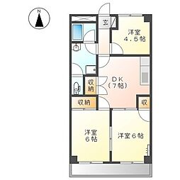 ヴァンヴェール 2階3DKの間取り