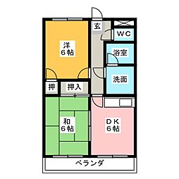 プランドール藤井 2階2DKの間取り